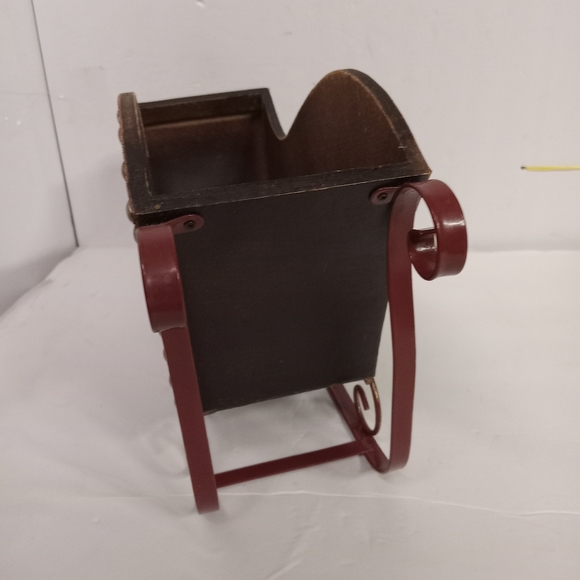 Santa Christmas Sleigh Wooden Metal & Burgundy Leather Large - Picture 4 of 9